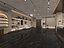 Modelo 3D do interior da recepção de um hotel moderno