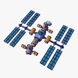 Stylized cartoon space orbital station