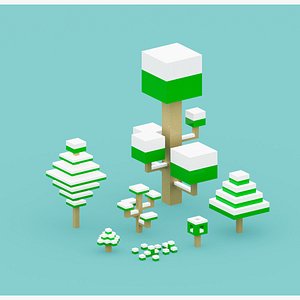 3D Isometric 3d Snow Tree Set