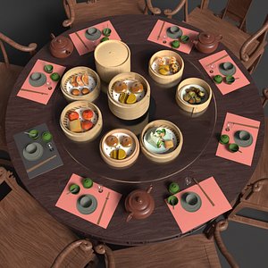 Chinese  dim-sum bamboo steamer table model