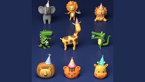 Cute Party Animal 3D Model Pack 10 Safari Creatures  Cake Toppers 3D model