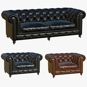 3D Realistic Chesterfield Leather Sofa model