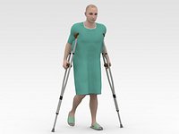Patient with crutches - Green Dress