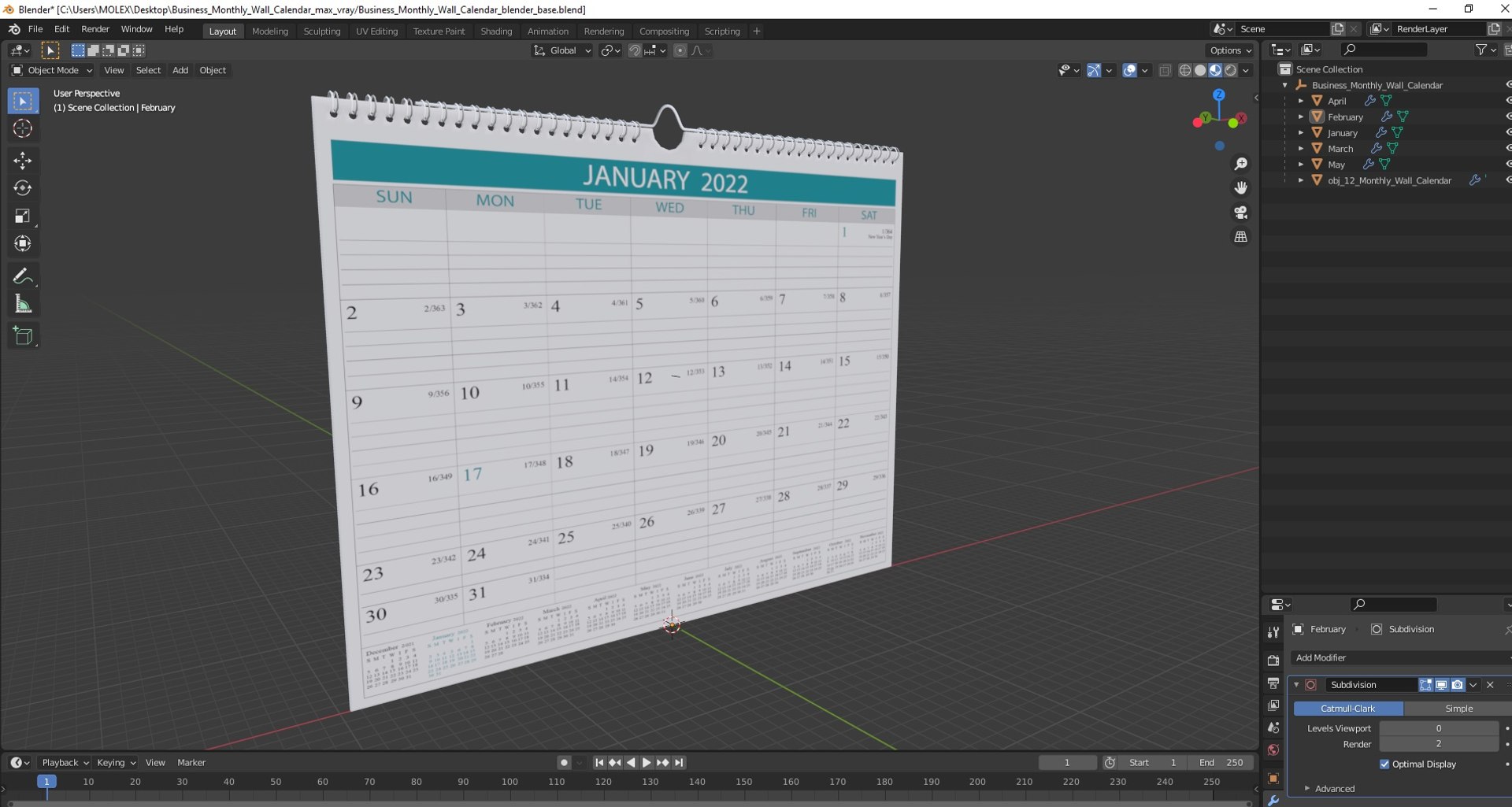 Business Monthly Wall Calendar 3D model - TurboSquid 2107183