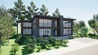 Modern Two-Story Industrial Home with Large Windows and Balcony