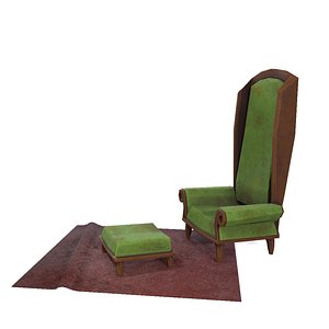 3D Old stylized library parlor armchair for fantasy library Low-poly 3D model
