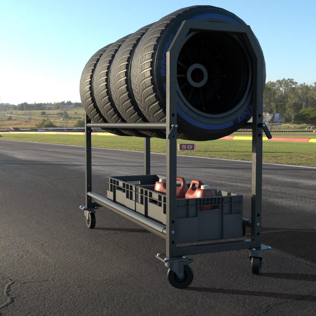 2 Floor Tyre Trolley With Tyre 2 3D Model - TurboSquid 2293697