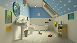Stylish Bathroom  Cartoon Style 3D