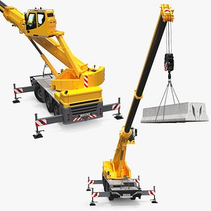 Liebherr Mobile Crane with Concrete Barriers Lifting Yellow 3D