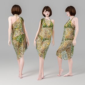 3D Woman Summer Outfit leaning against the wall