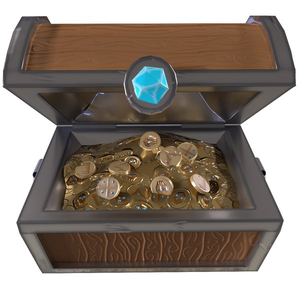 3D Low poly chest with gold coins model