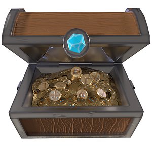 Low poly chest with gold coins