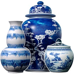 3D model Chinese Style Porcelain Decorative Urn Vases bottle Sakura