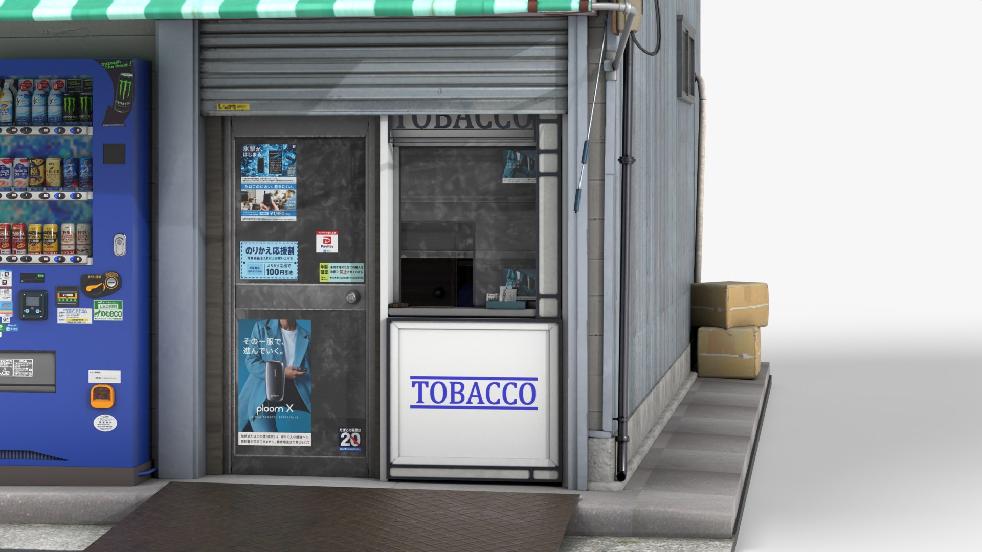 Japanese Tobacco Shop Tokyo Street Store with Vending Machine - Shop Facade PBR 3D https://p.turbosquid.com/ts-thumb/1w/v7l3qX/6s/tobaccoshop_kiosk/png/1792593530/1920x1080/fit_q87/36e39790a141efbe60a31fa4d268aef474cd242a/tobaccoshop_kiosk.jpg