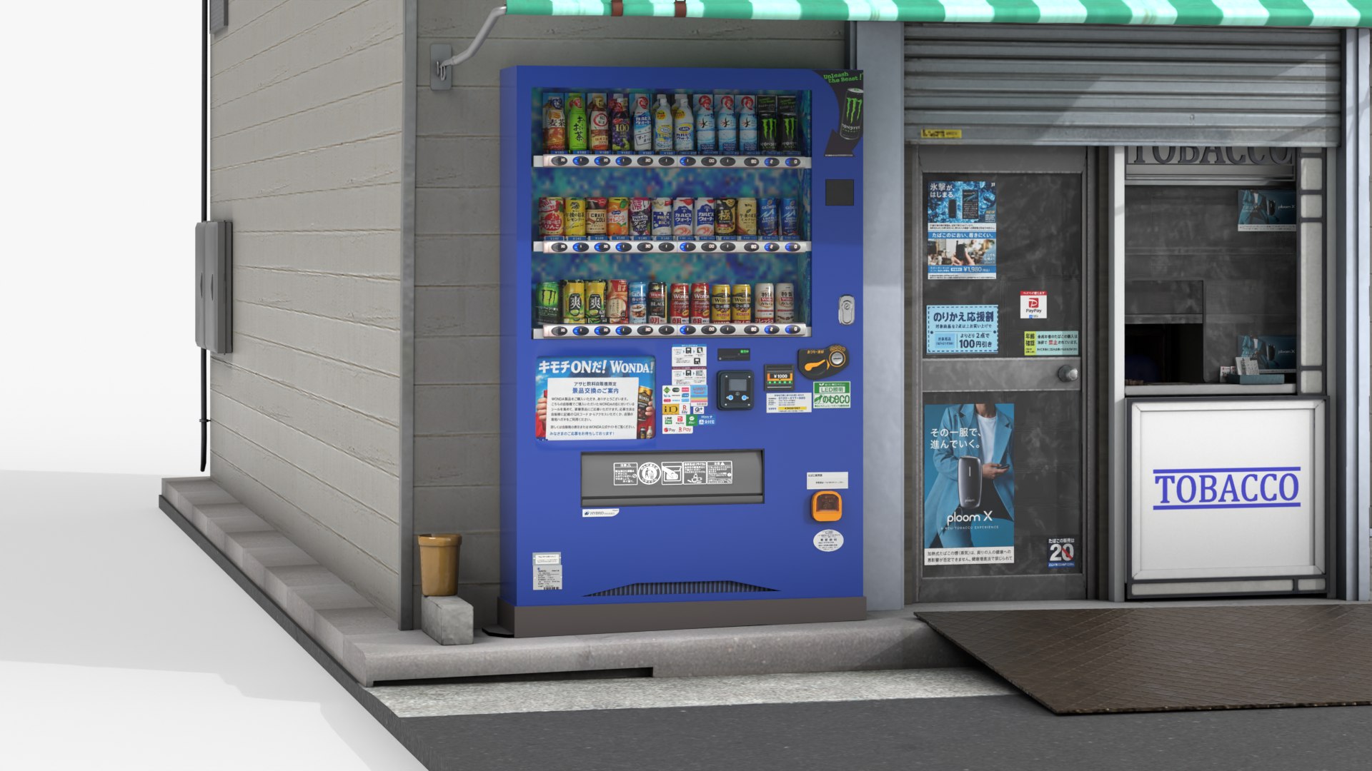 Japanese Tobacco Shop Tokyo Street Store with Vending Machine - Shop Facade PBR 3D https://p.turbosquid.com/ts-thumb/1w/v7l3qX/uY/tobaccoshop_vending/png/1792593530/1920x1080/fit_q87/363a58be4d75296ec7dd1bb30593518a84d82c59/tobaccoshop_vending.jpg