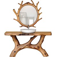 Console table made of driftwood with a sink mirror rustic style 3D model