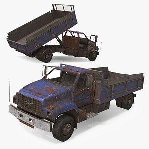 GMC TopKick Flatbed Truck with Corroded Panels Blue Old Rigged 3D