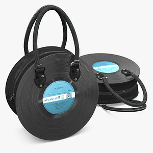 Circular Vinyl Record Handbag with Canvas Sides Black 3D model