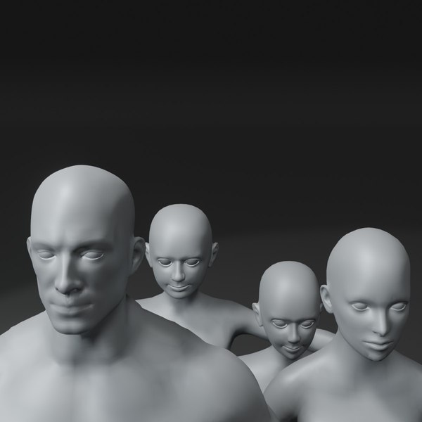 3D Human Body Base Mesh Model Family Pack 10k Polygons