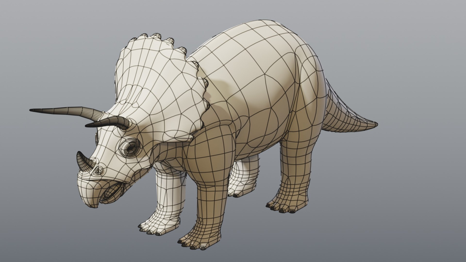 Triceratops - Static PBR model https://p.turbosquid.com/ts-thumb/1y/FmJGPS/nY/09_triceratopsstatic_09_wire_clay/jpg/1791927876/1920x1080/fit_q87/8b372e1f83fdc1b0f18a11205bec7e4f232490a4/09_triceratopsstatic_09_wire_clay.jpg