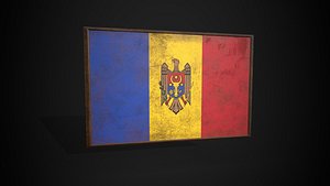 3D Old Picture Frame With Moldova Flag - Game Ready PBR Low-poly 3D Model model