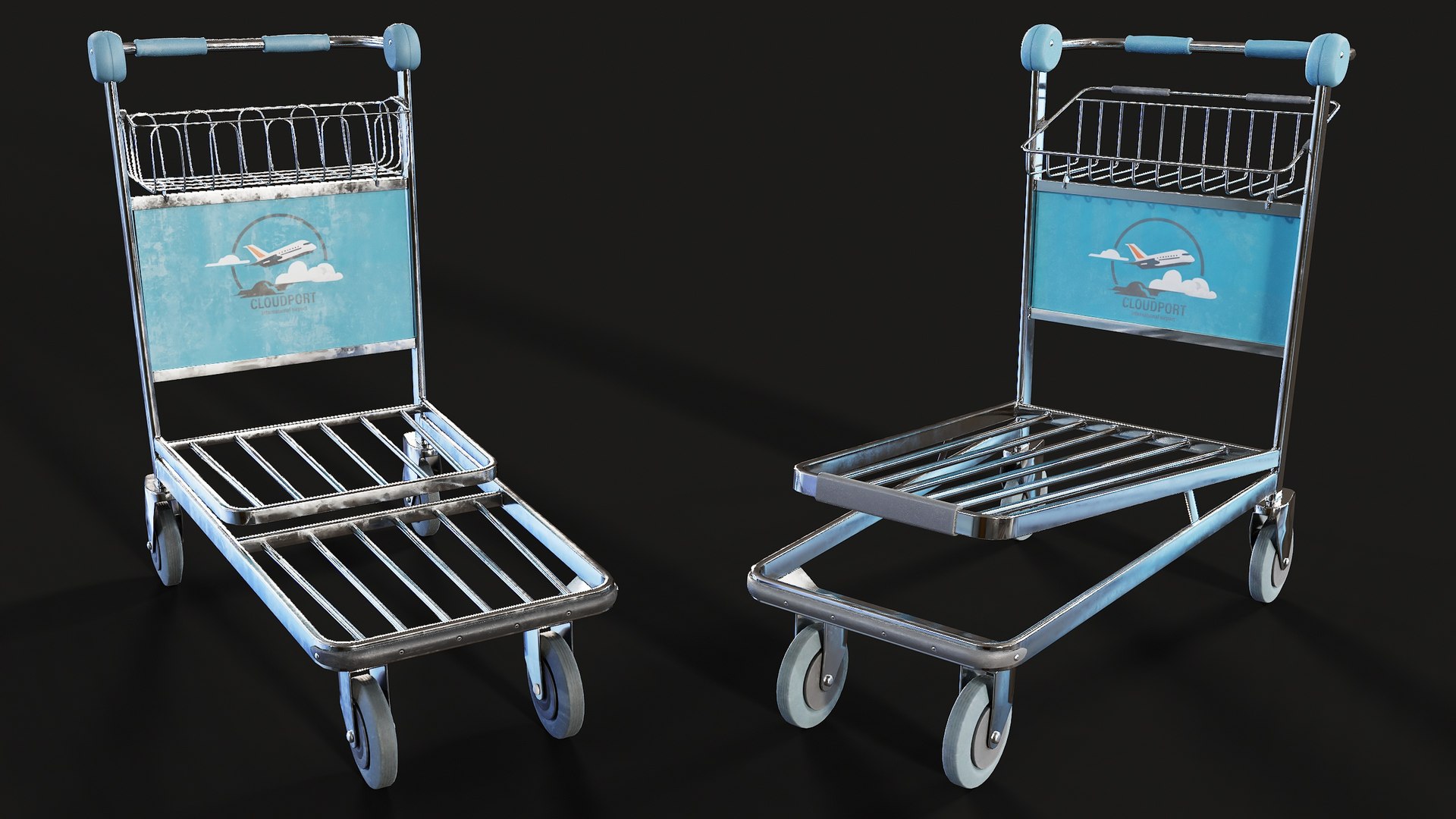 Airport Baggage Trolley PBR Game Ready3D模型 TurboSquid 2039129