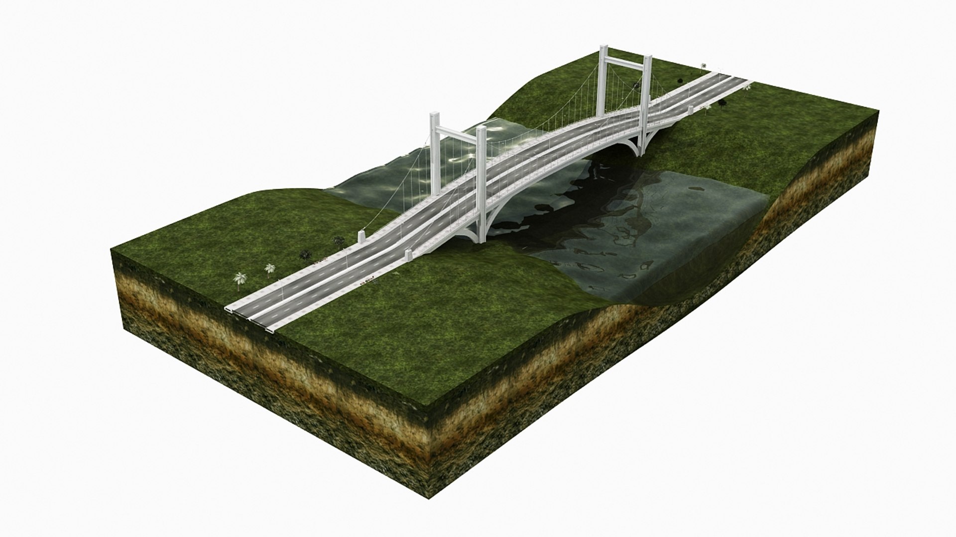 3D suspension bridge model - TurboSquid 1277546