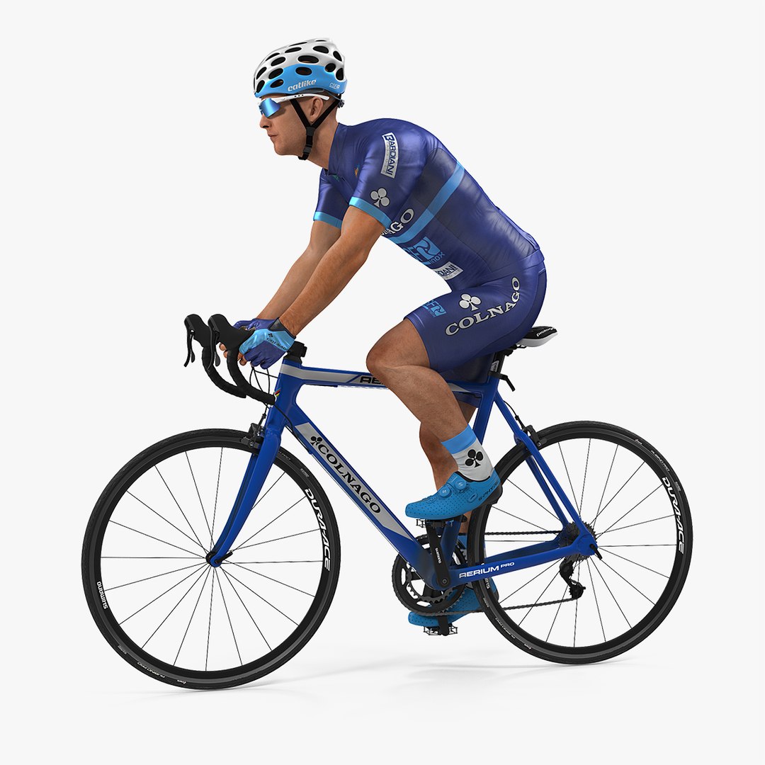 Athlete Cyclist in Blue Suit Riding Bike Rigged 3D Model preview