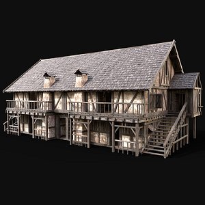 3D MEDIEVAL ENTERABLE LONG HOUSE HUT FARM COTTAGE WOODEN CABIN AAA model