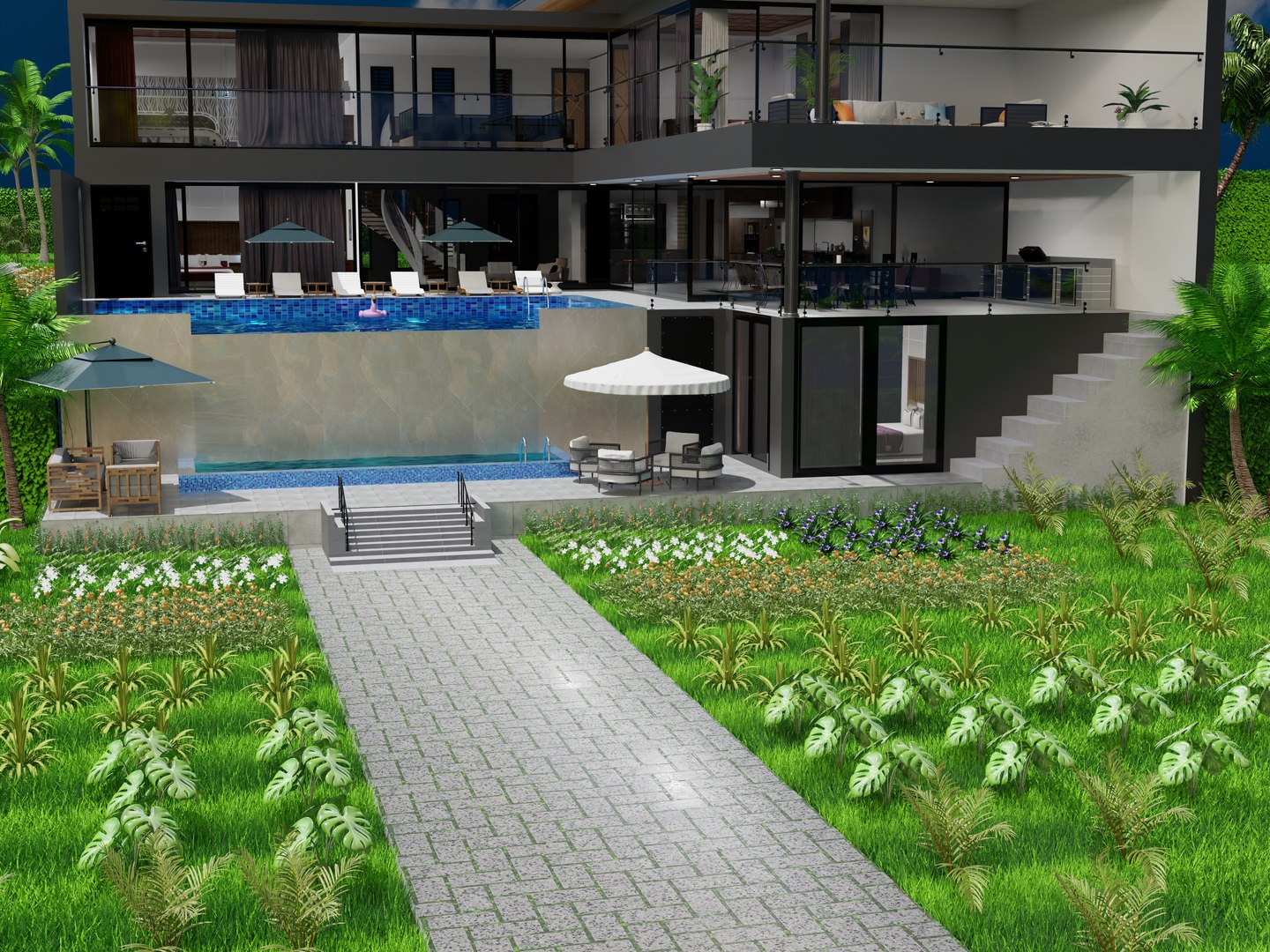 3D Modern Luxury Villa Black Design - TurboSquid 2281559