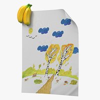 Autumn Forest Kids Drawing on Paper and Banana Magnet