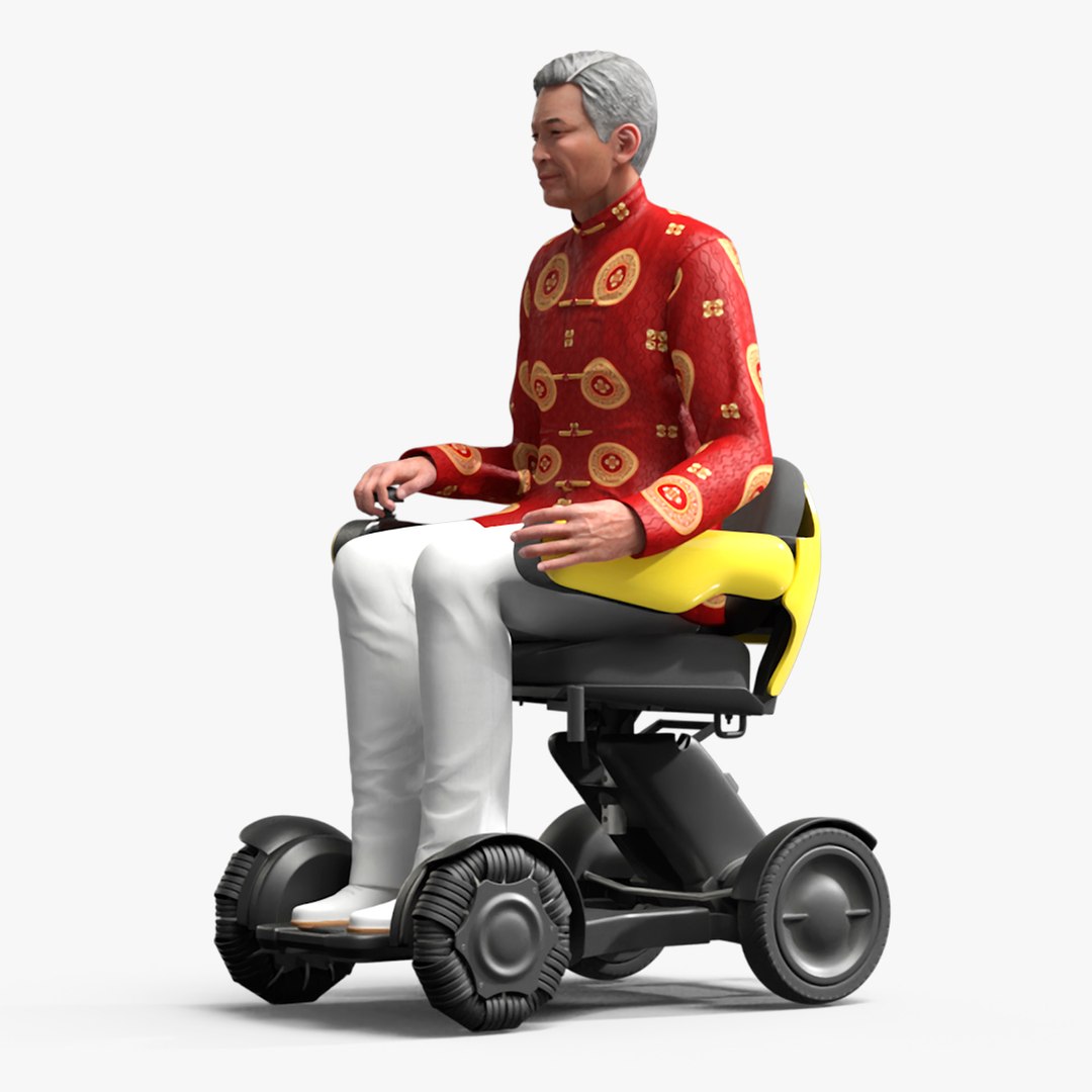 Power Wheelchair and Chinese Elderly Man 3D model preview