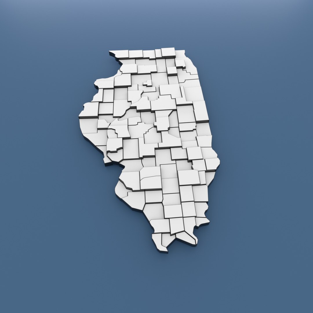 Illinois Counties Map Of United States Of America USA 3D Model