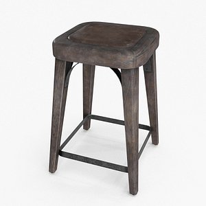 Counter Wood Stool Old 3D model
