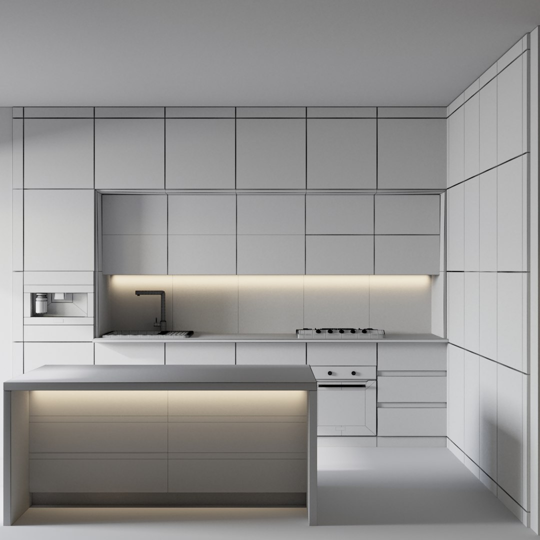 Modern Kitchen With Island 3D - TurboSquid 1822396