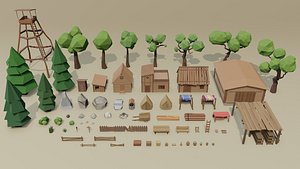 LowPoly Forest camp 8 Medieval village 3D