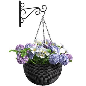 Hanging basket flowerpot rattan pot with flowers