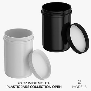 70 oz Wide Mouth Plastic Jars Collection Open - 2 models 3D model