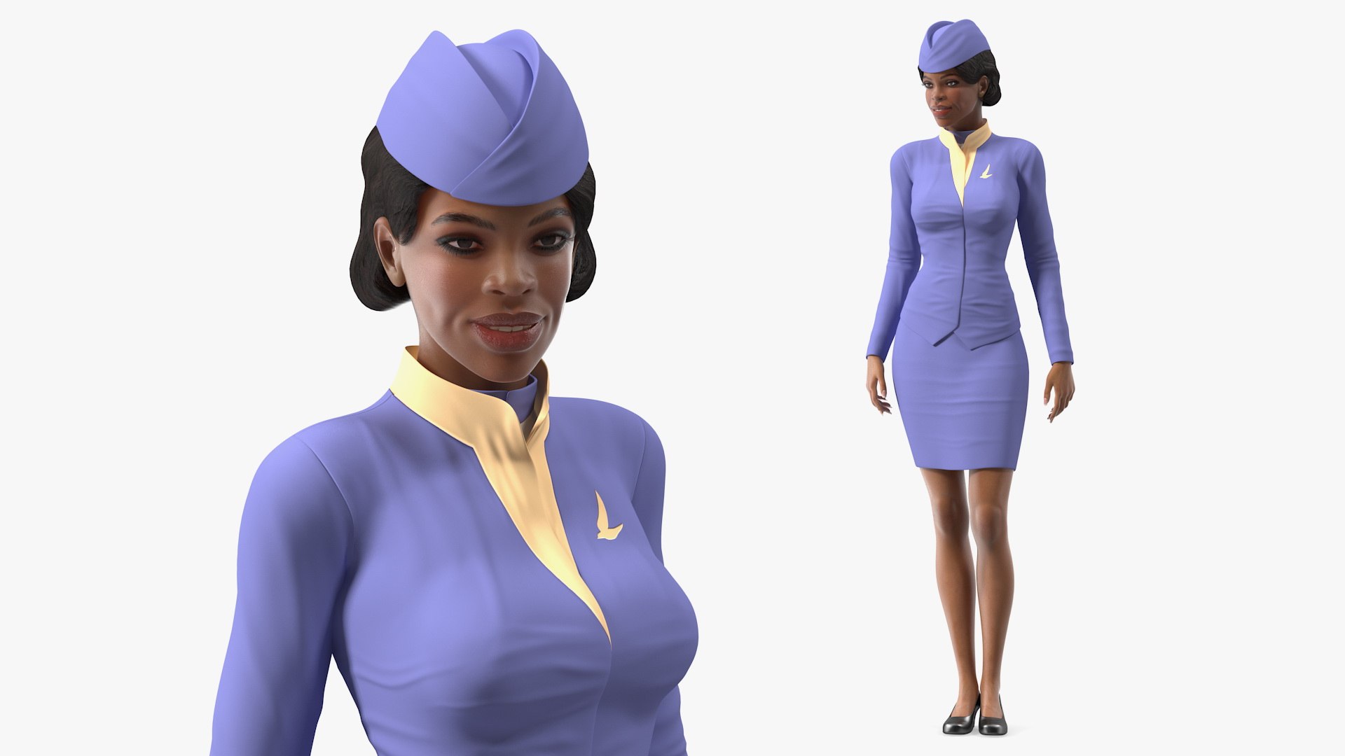 Light Skin Black Stewardess Rigged for Modo 3D model preview