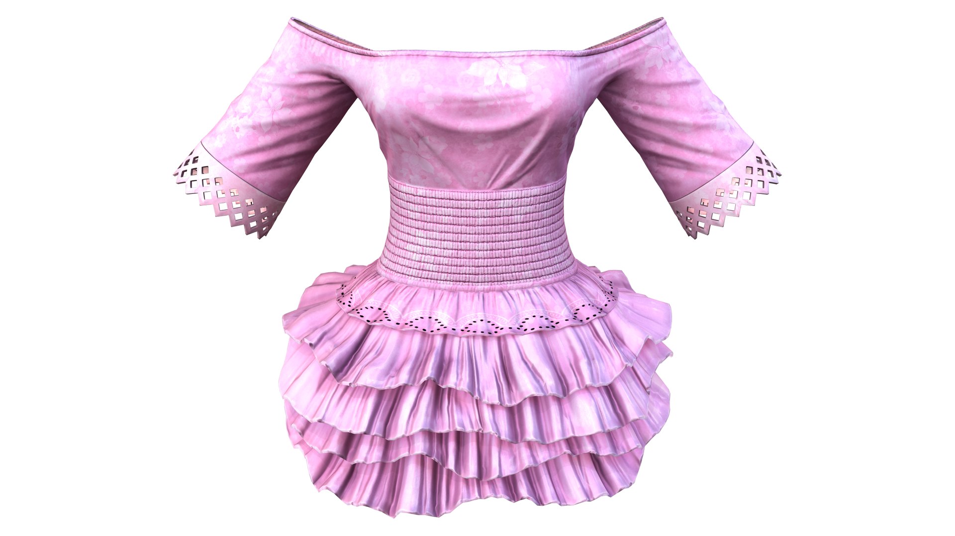 3D Pink OffShoulder Layered Mini Skirt Dress model TurboSquid 2076982
