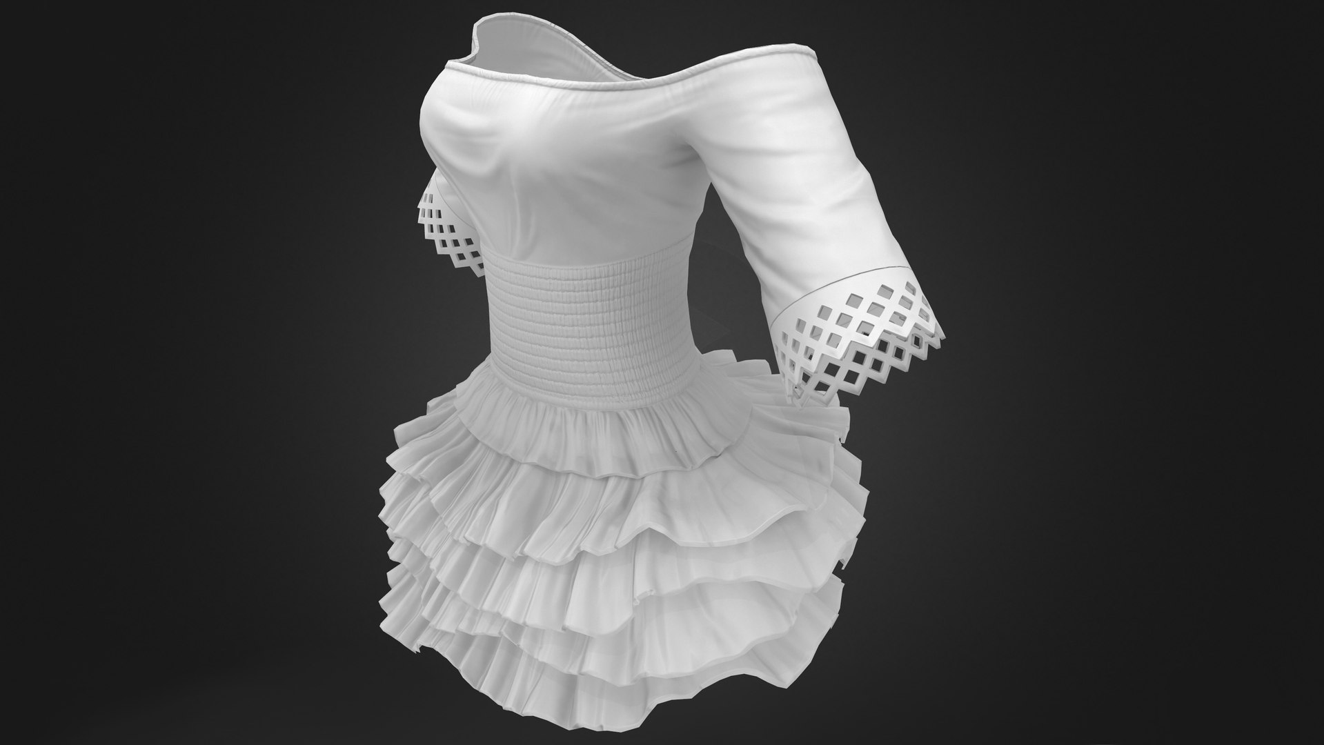 3D Pink OffShoulder Layered Mini Skirt Dress model TurboSquid 2076982