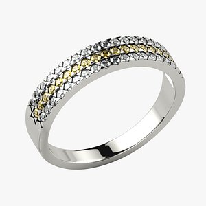 Triangle Pattern Prongs Gold Ring 3D