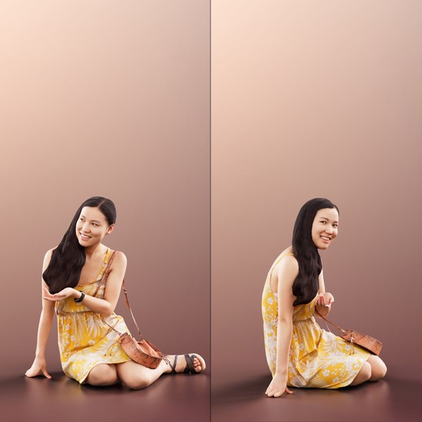11355 Anita - Asian Woman Sitting And Talking On Ground 3D model
