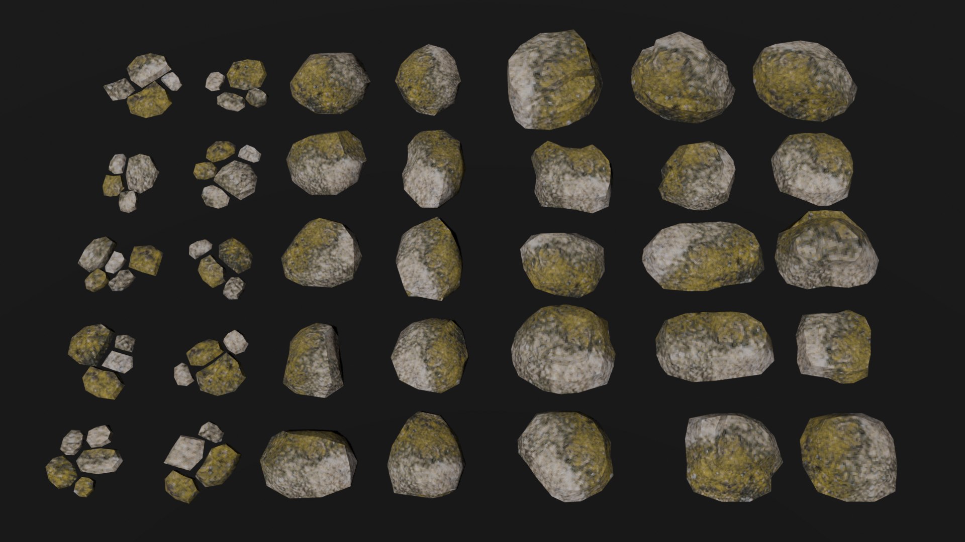 PSX - PS1 - Rocks Pack - Low Poly 3D model https://p.turbosquid.com/ts-thumb/21/xIOKLt/LU/prev_6/png/1757183555/1920x1080/fit_q87/34bcea2a3affa36a825d5f9d24ede8bc1b24da9a/prev_6.jpg