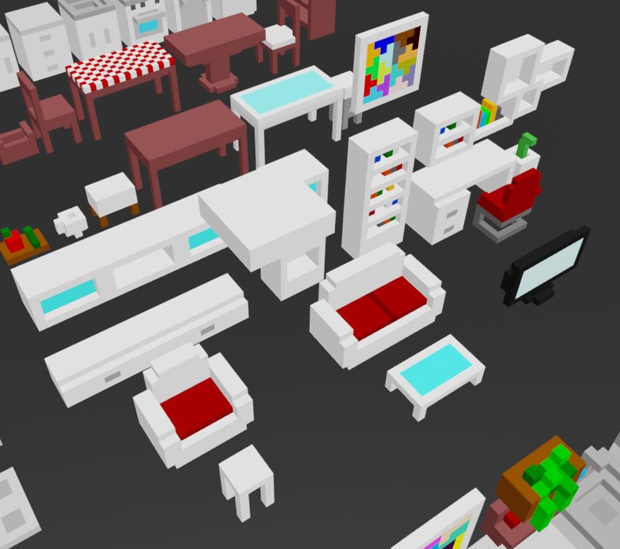 3D Furnitures Voxel Home Decor Model - TurboSquid 1643184
