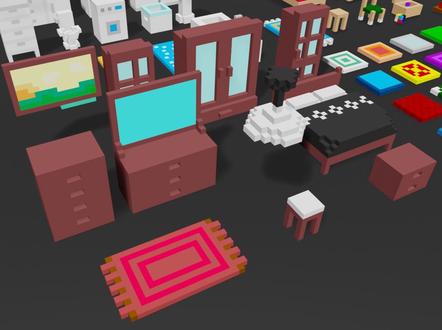 3D Furnitures Voxel Home Decor Model - TurboSquid 1643184