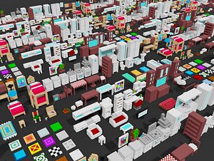 3D furnitures voxel home decor model