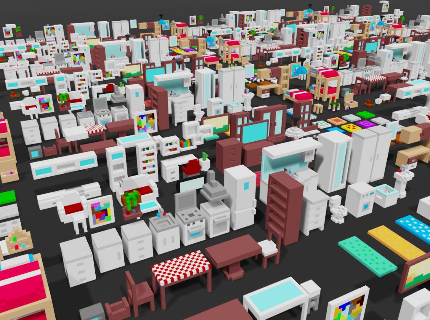 3D Furnitures Voxel Home Decor Model - TurboSquid 1643184