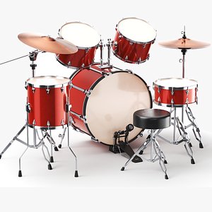 3D Detailed Red Drums Kit