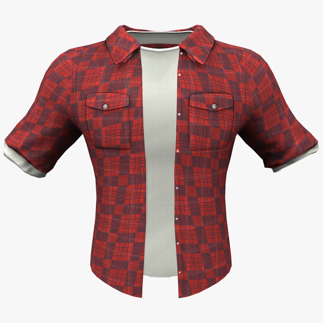 3D Model Men Open Front Rolled Up Sleeves Lumberjack Shirt With